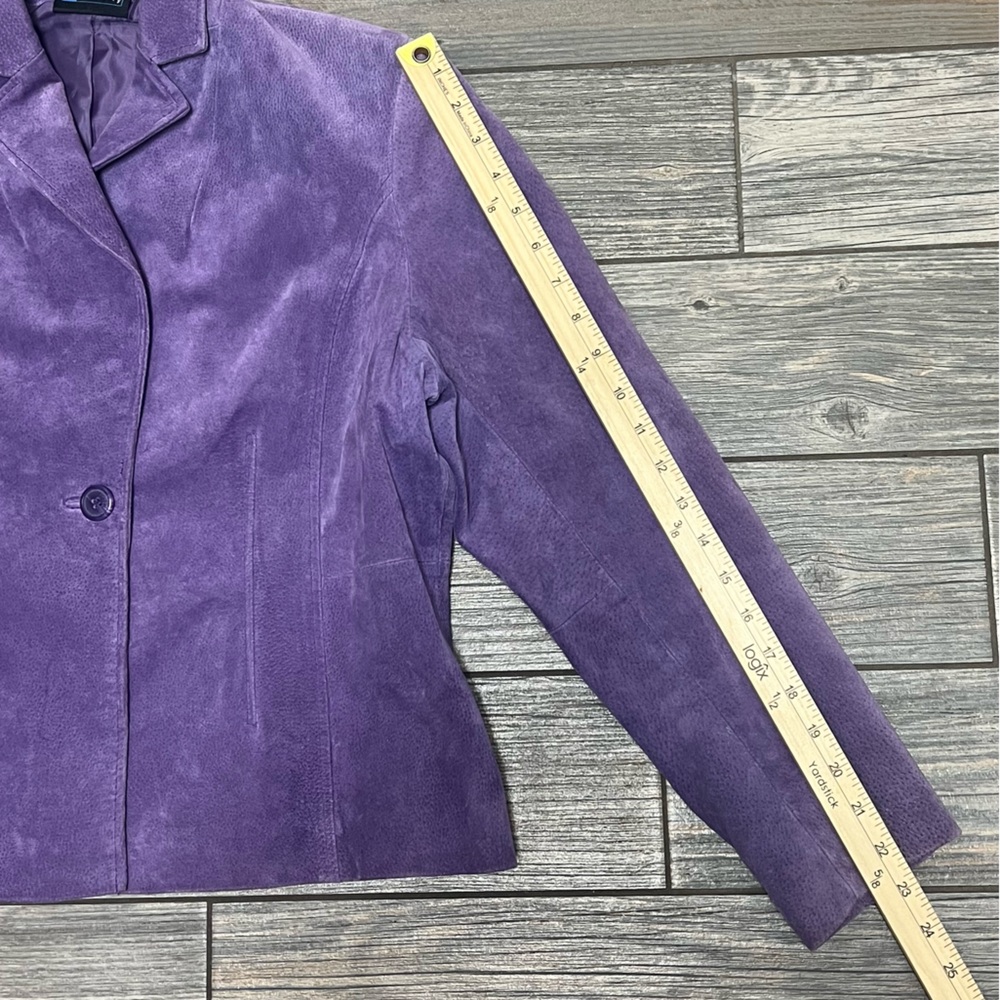 Vintage 90’s Relativity Purple Suede Blazer Jacket Size LP Large Petite Leather - Picture 9 of 16